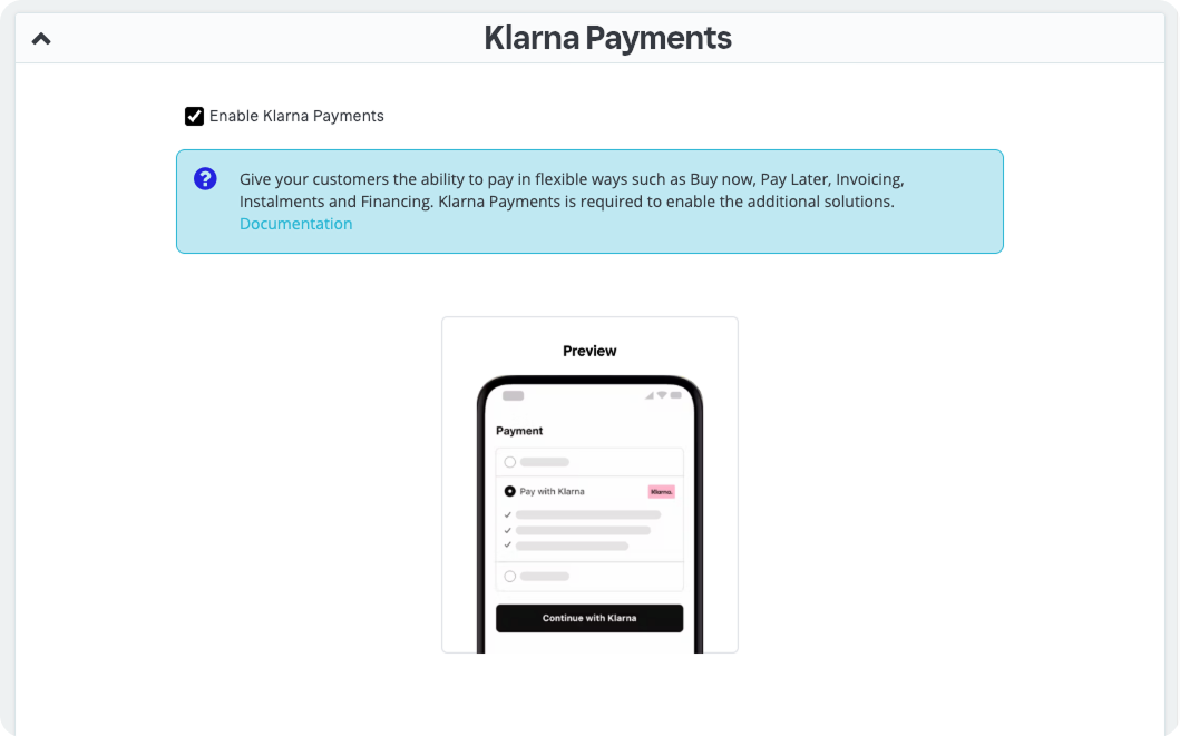 Enable Klarna Payments