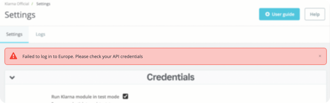 Error saving API credentials