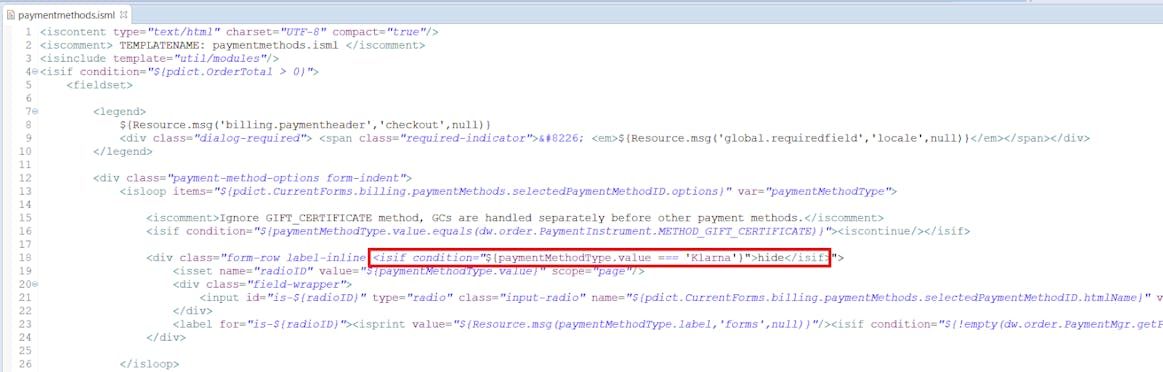 SFCC - Modifications in paymentmethods.isml