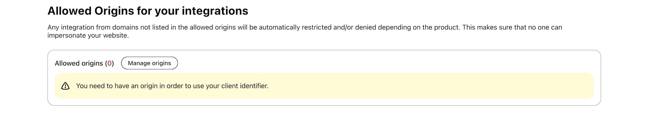The screenshot of the Klarna Merchant portal showing the Register allowed origin section within the Client Identifiers menu.