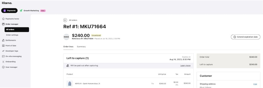 With Extended Access, the Reference field is populated with the Shopify order name.